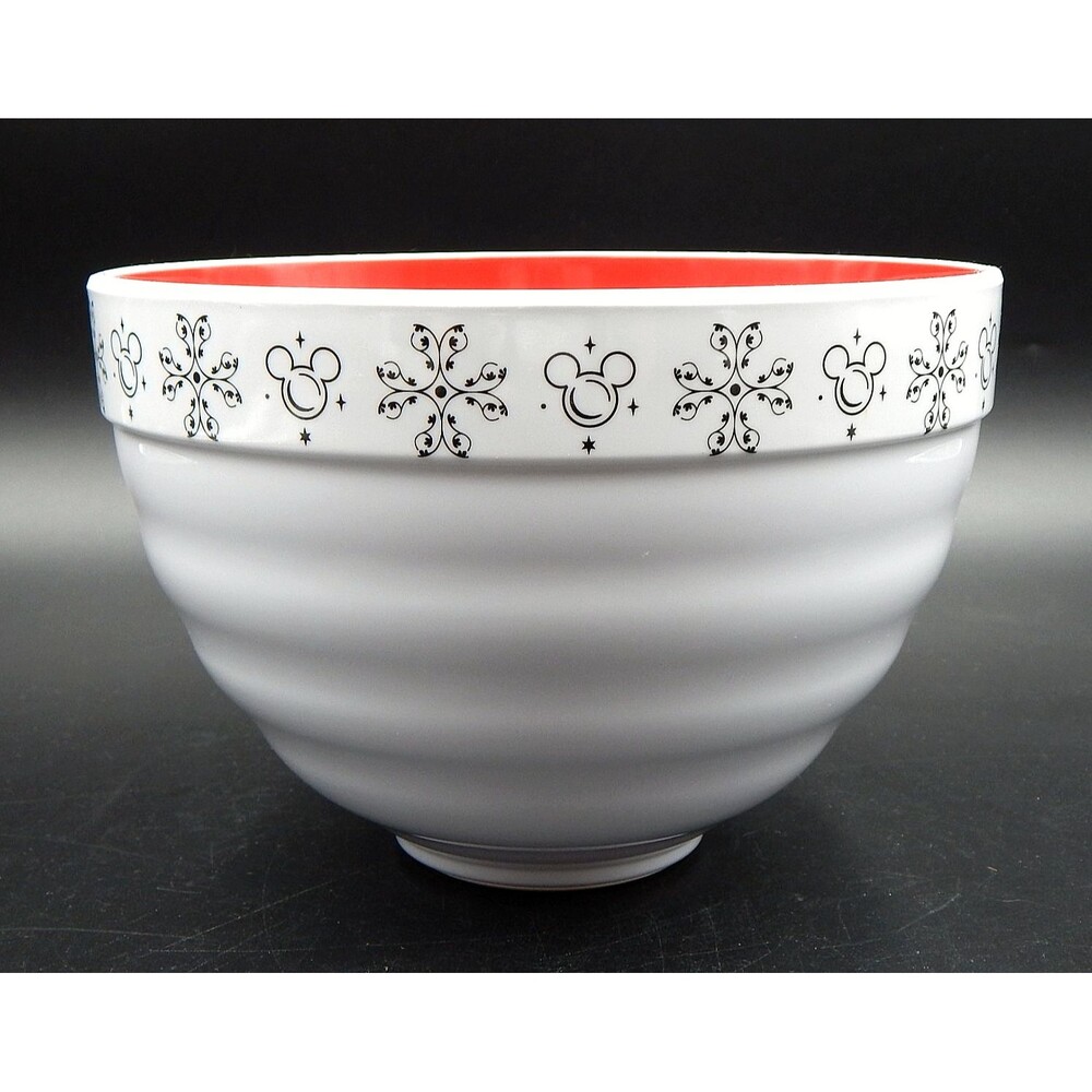 Disney Parks Mickey Melamine Serving Mixing Bowl White Red Interior 7-1/4 Inch